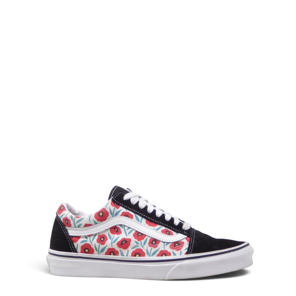 Vans Women Sneakers Black Red Poppy Floral Old Skool 8.5
